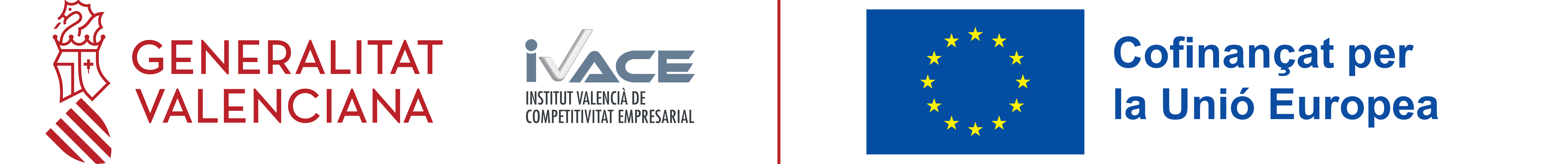 Logotip de la Generalitat Valenciana, de l'Institut Valencià de Competitivitat Empresarial, i emblema de la Unió Europea